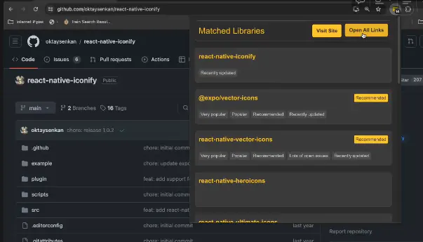 Similar React Native Libraries [ Chrome Extension ] screenshot